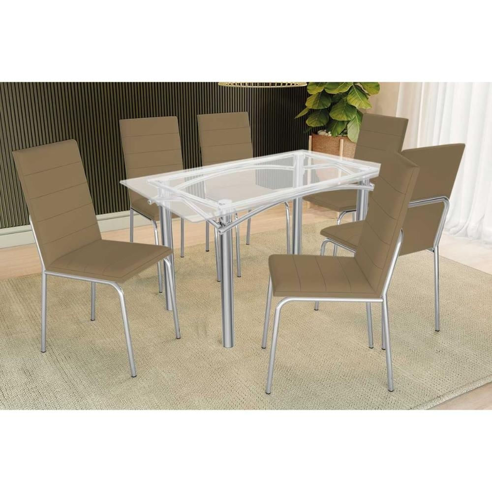 Mesa Sala Elba 150 + 6 Cad Amsterdã Cromado Kappesberg