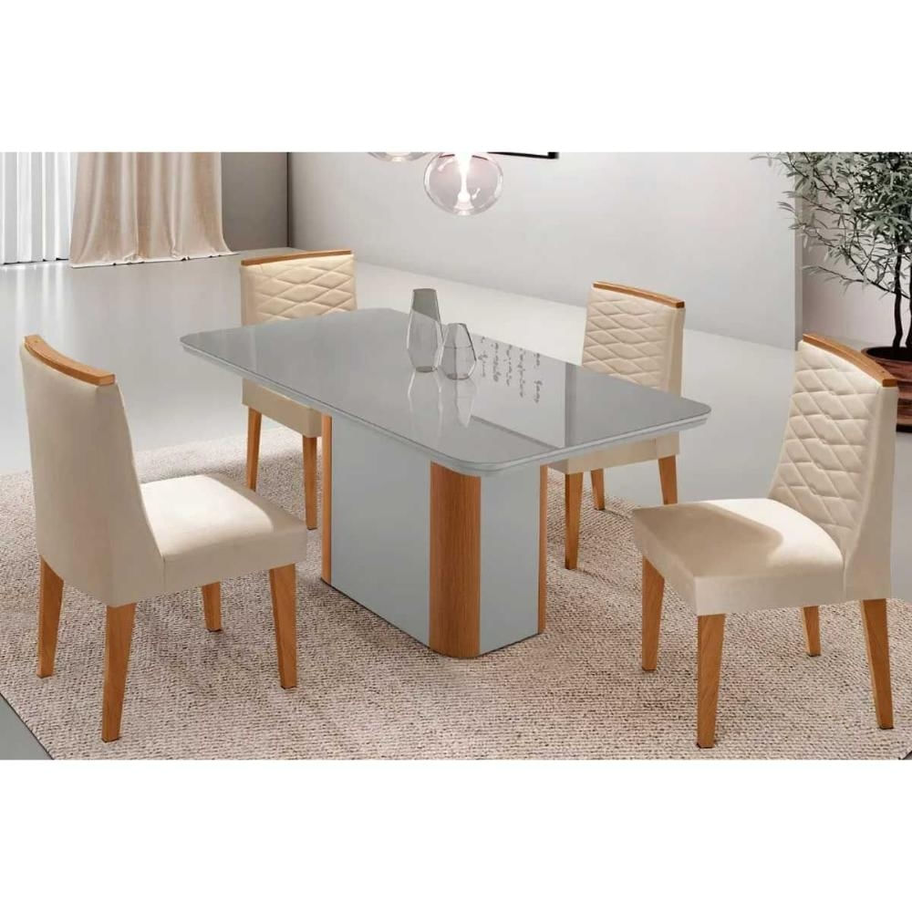 Mesa Sala Pietá 120 + 4 Cad Maldivas Natural/Creme Rufato