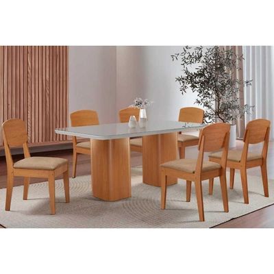 Mesa Cozinha Maldivas 180 + 6 Cad Havana Natural/Bege Rufato