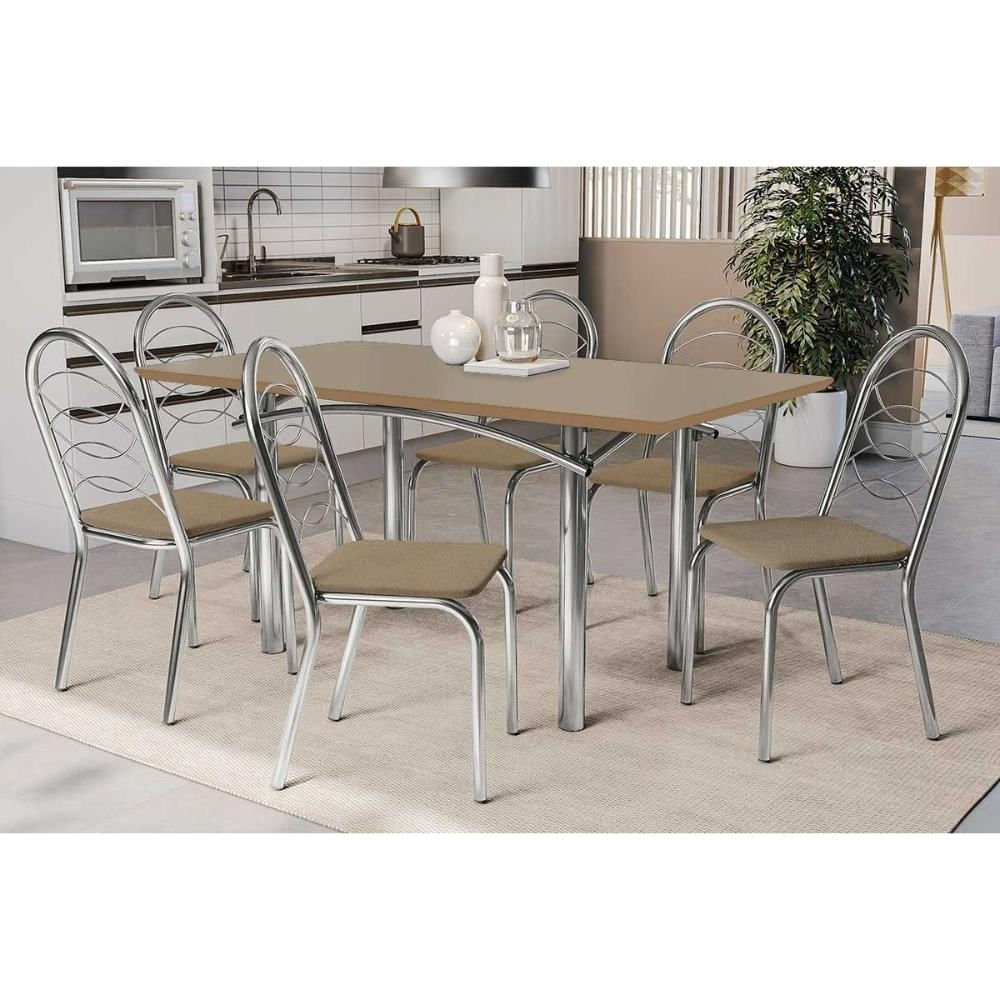 Mesa Sala Elba 160 + 6 Cad Holanda Cromado Kappesberg