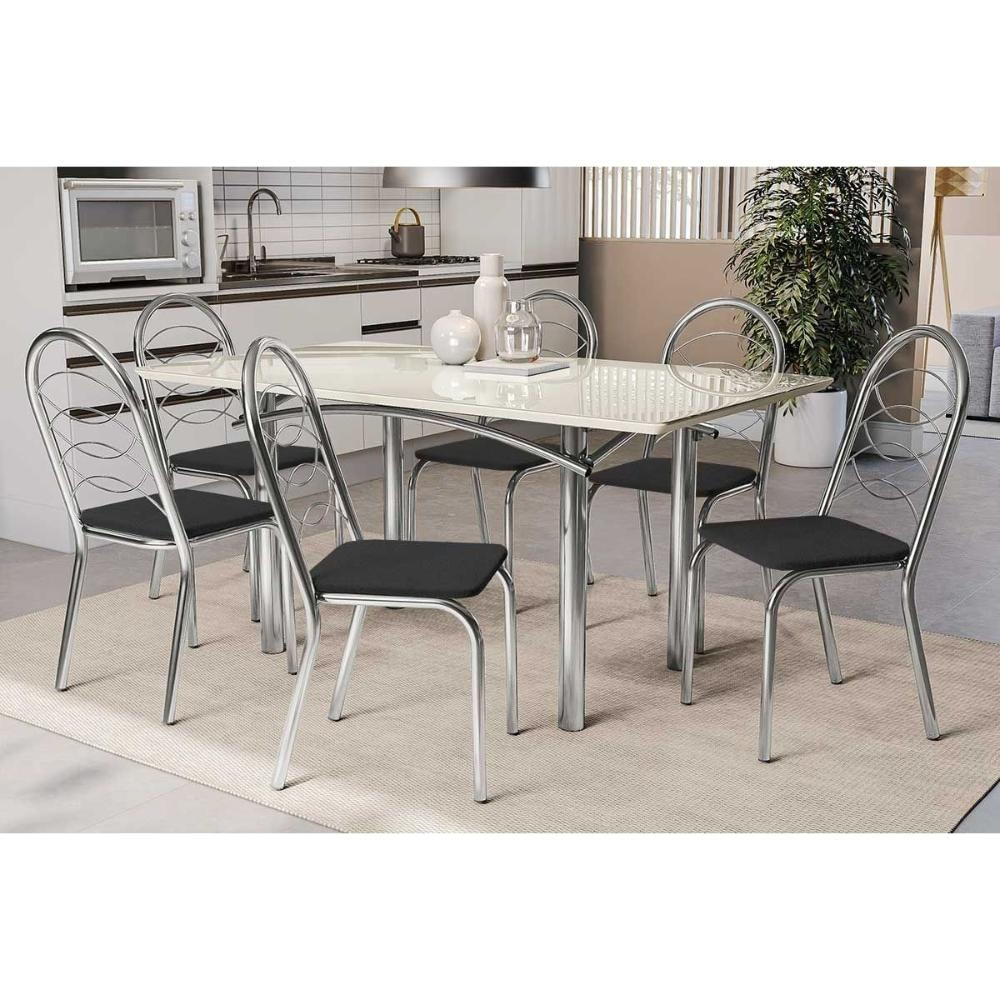 Mesa Sala Elba 160 + 6 Cad Holanda Cromado Kappesberg