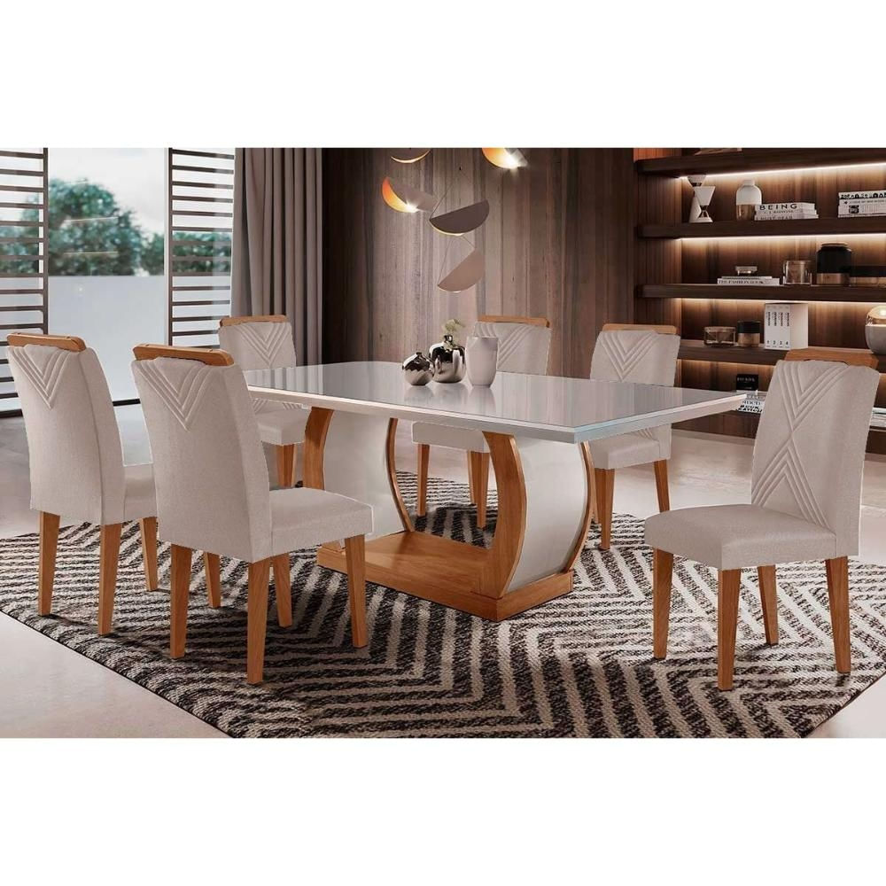 Mesa Cozinha Jade + 6 Cad Amsterdã Capuccino Rufato