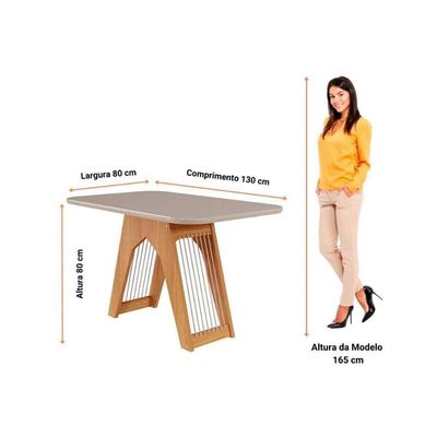 Mesa Sala Carol 130 + 4 Cad Clarice Nature/Choco Cimol