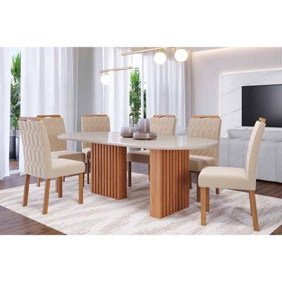 Mesa Sala Ester 210 + 6 Cad Paola Cinamomo/Bege Cimol