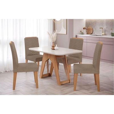 Mesa Sala Carol 130 + 4 Cad Clarice Nature/Choco Cimol
