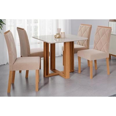 Mesa Cozinha Flora 95 + 4 Cad Fernanda Carvalho/Bege Cimol