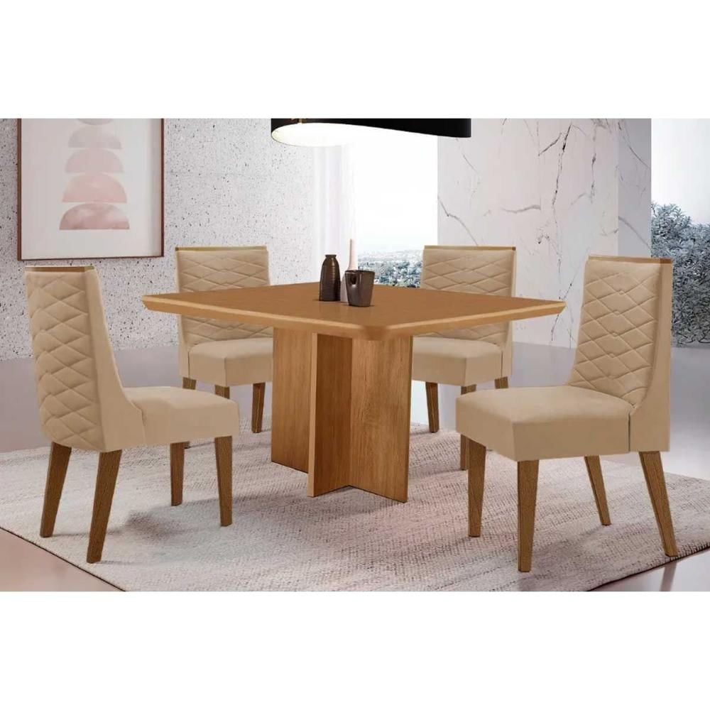 Mesa Sala Berlim 90 + 4 Cad Dafne Naturale/Bege Rufato