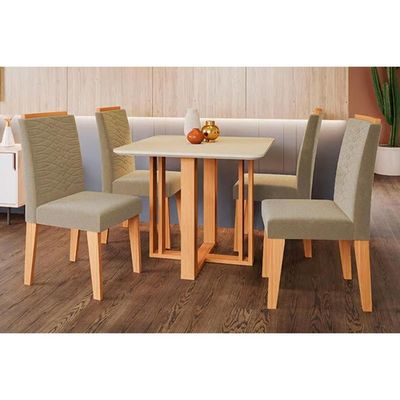 Mesa Cozinha Flora 95 + 4 Cad Clarice Madeirado/Bege Cimol