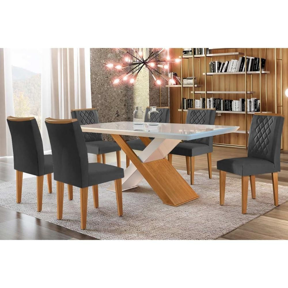 Mesa Cozinha Imperatriz + 6 Cad Jade Imbu/Grafite Rufato
