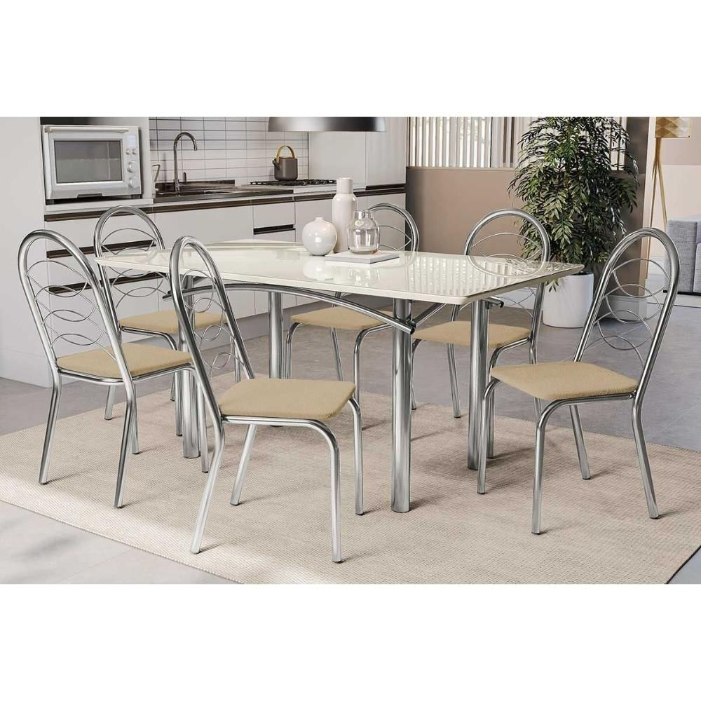 Mesa Sala Elba 160 + 6 Cad Holanda Cromado Kappesberg