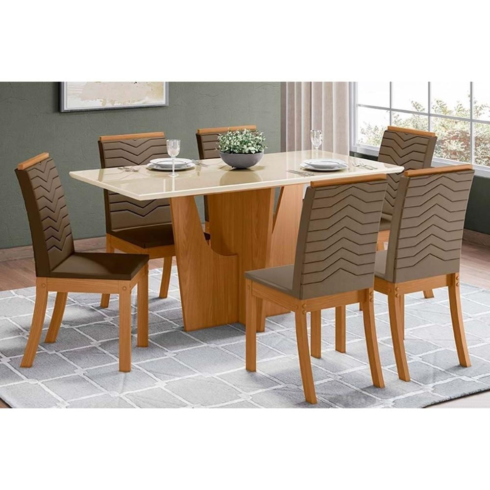 Mesa Cozinha Vértice 160 + 6 Cad Isa Nature/Bege Henn