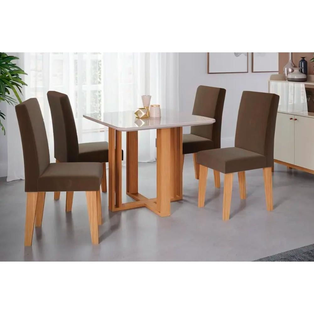 Mesa Cozinha Flora 95 + 4 Cad Milena Nature/Choco Cimol