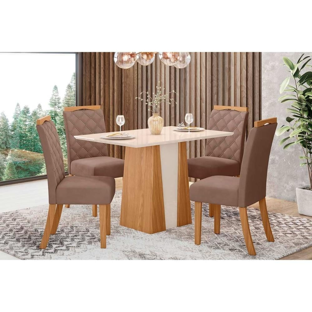 Mesa Sala Orus 120 + 4 Cad Bella Nature/Amêndoa Henn
