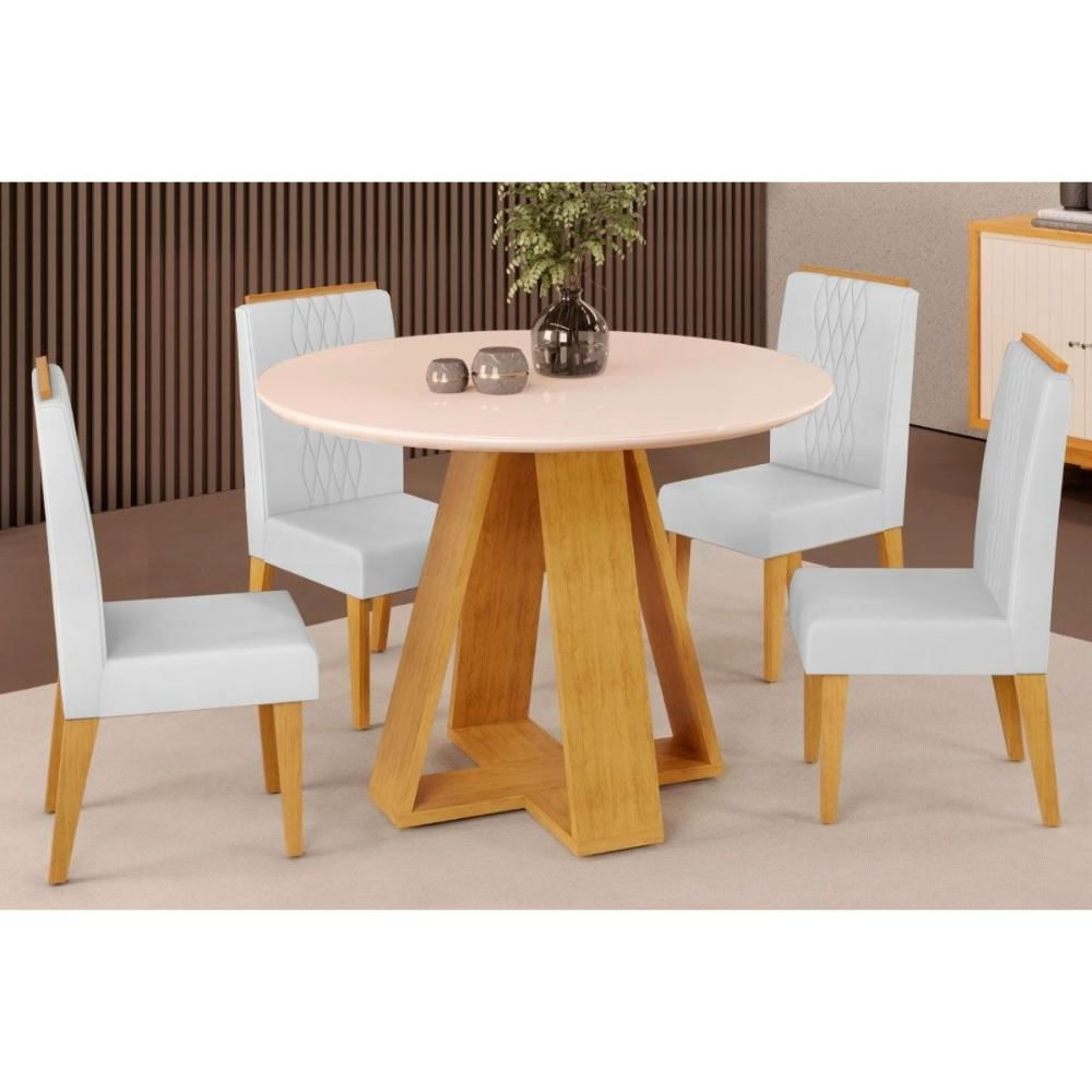Mesa Cozinha Celeste 103 + 4 Cad Lia Cedro DJ Móveis