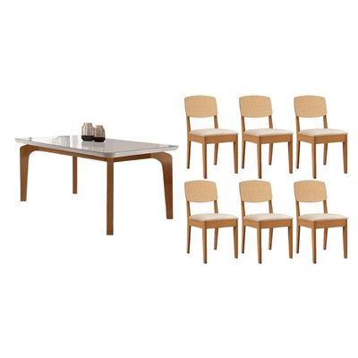 Mesa Sala Londrina 180 + 6 Cad Havana Natura/Creme Rufato