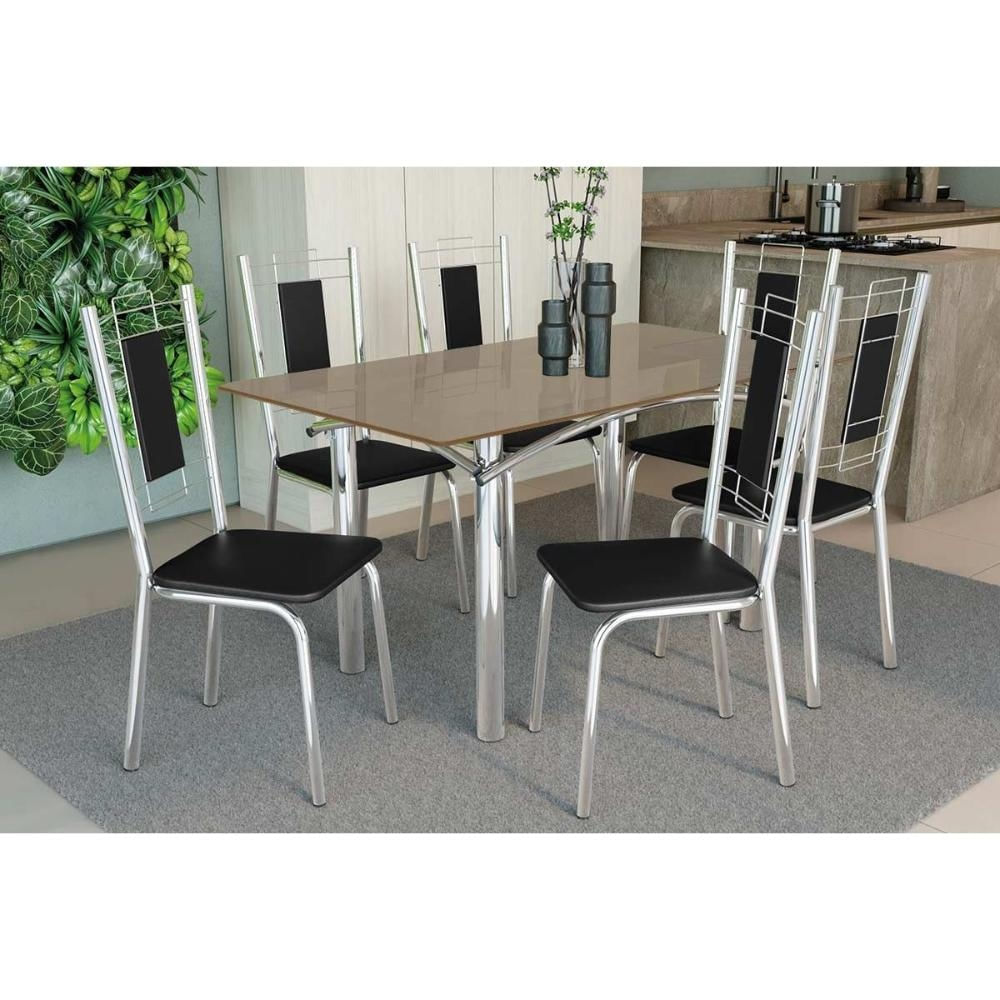 Mesa Sala Elba 160 + 6 Cad Florença Cromado Kappesberg