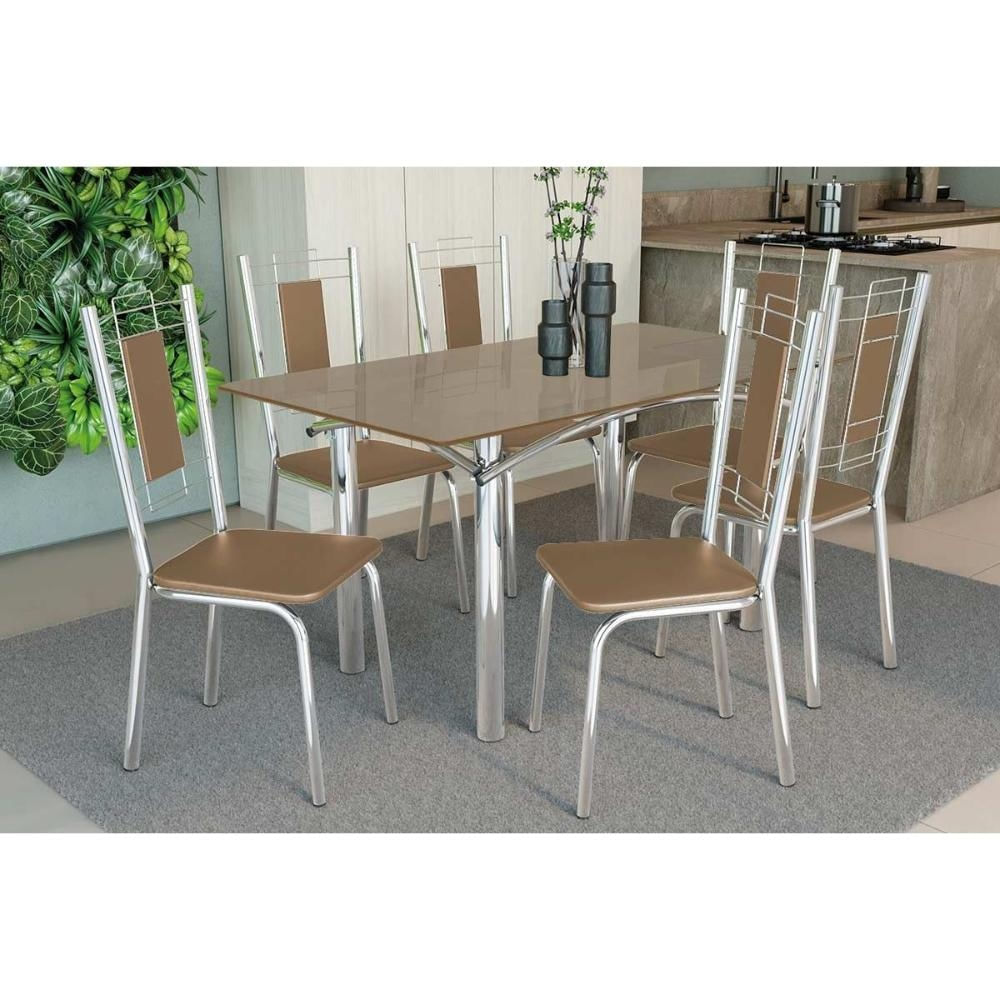 Mesa Sala Elba 160 + 6 Cad Florença Cromado Kappesberg