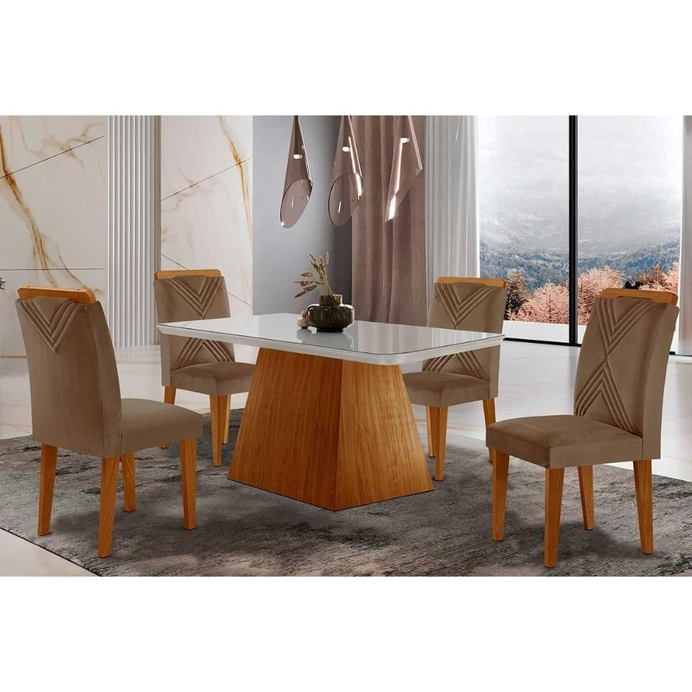 Sala Jantar Mesa Luna + 4 Cad Amsterdã Capuccino Rufato