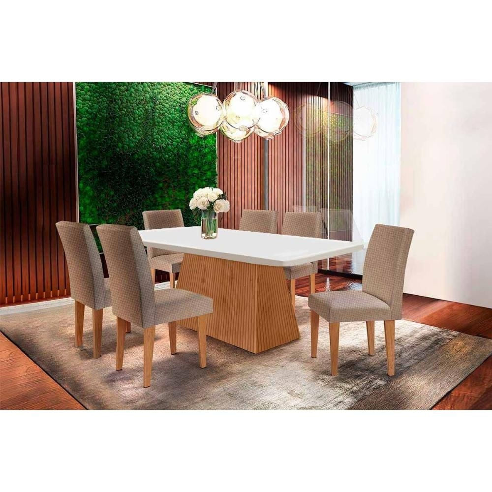 Mesa Cozinha Luna + 6 Cad Grécia Capucciono/Bege Rufato