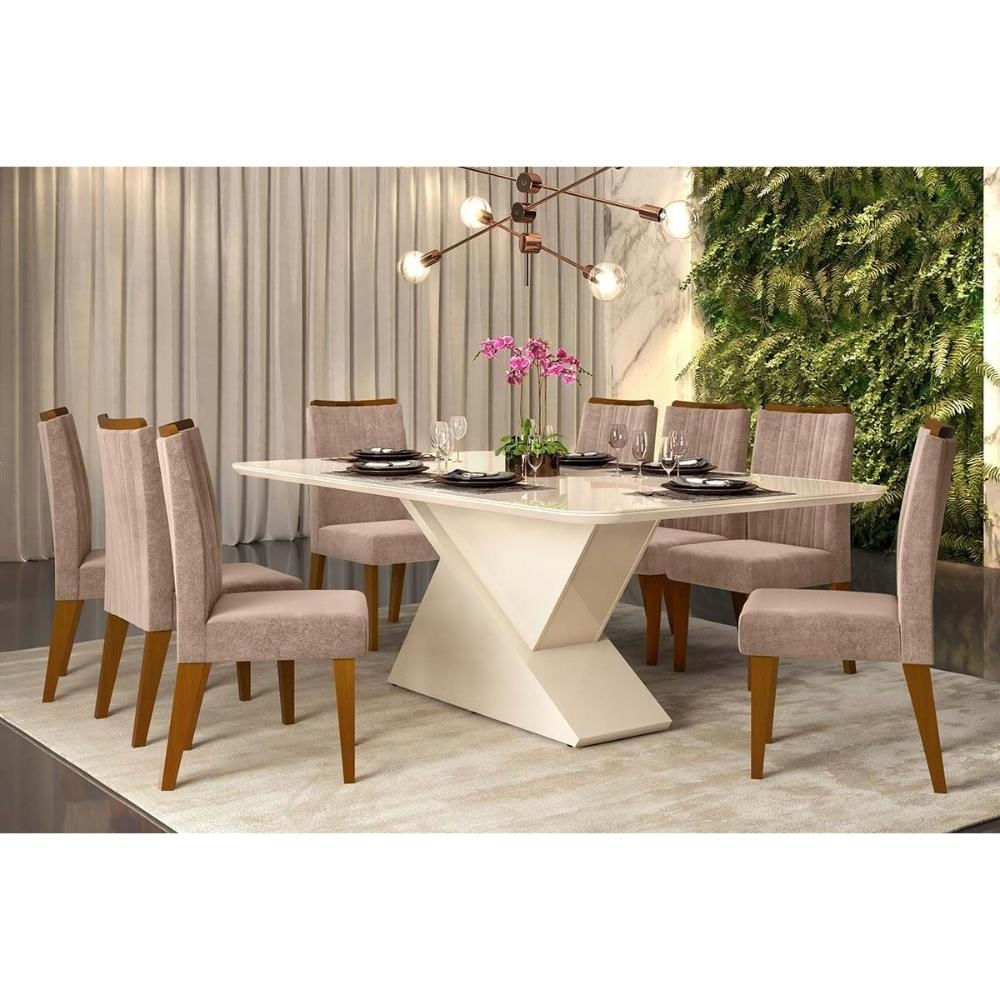 Mesa Sala Zafira 200 + 8 Cad Ísis Off White DJ Móveis