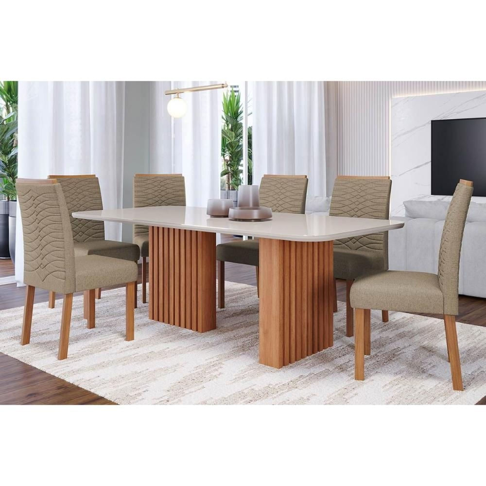 Mesa Sala Ester 180 + 6 Cad Clarice Nature/Choco Cimol