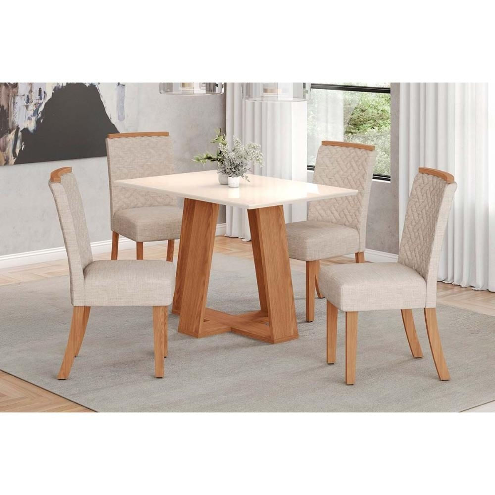 Mesa Sala Lins 120 + 4 Cad Malu Nature/Linho Henn