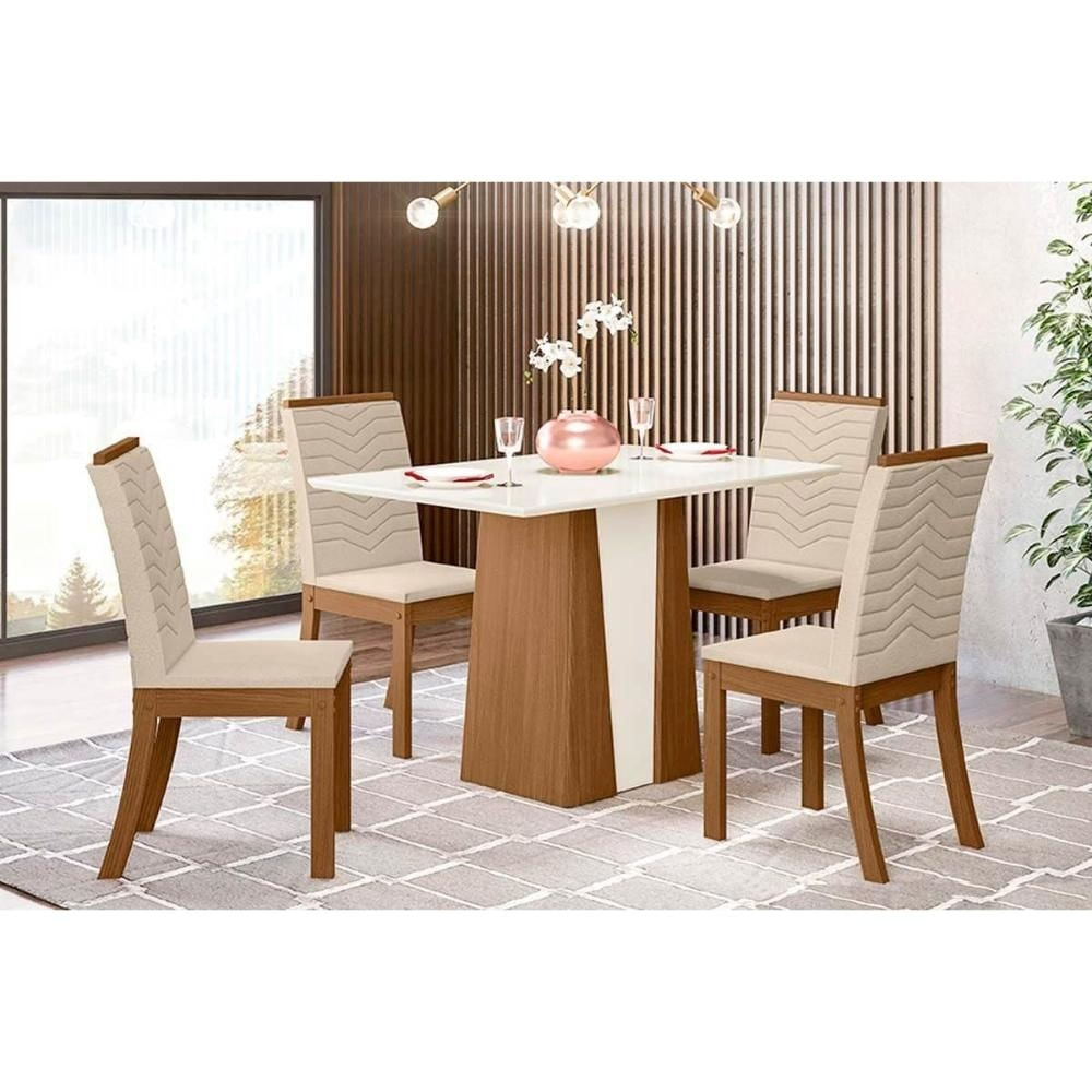 Mesa Cozinha Orus 120 + 4 Cad Isa Nature/Linho Henn