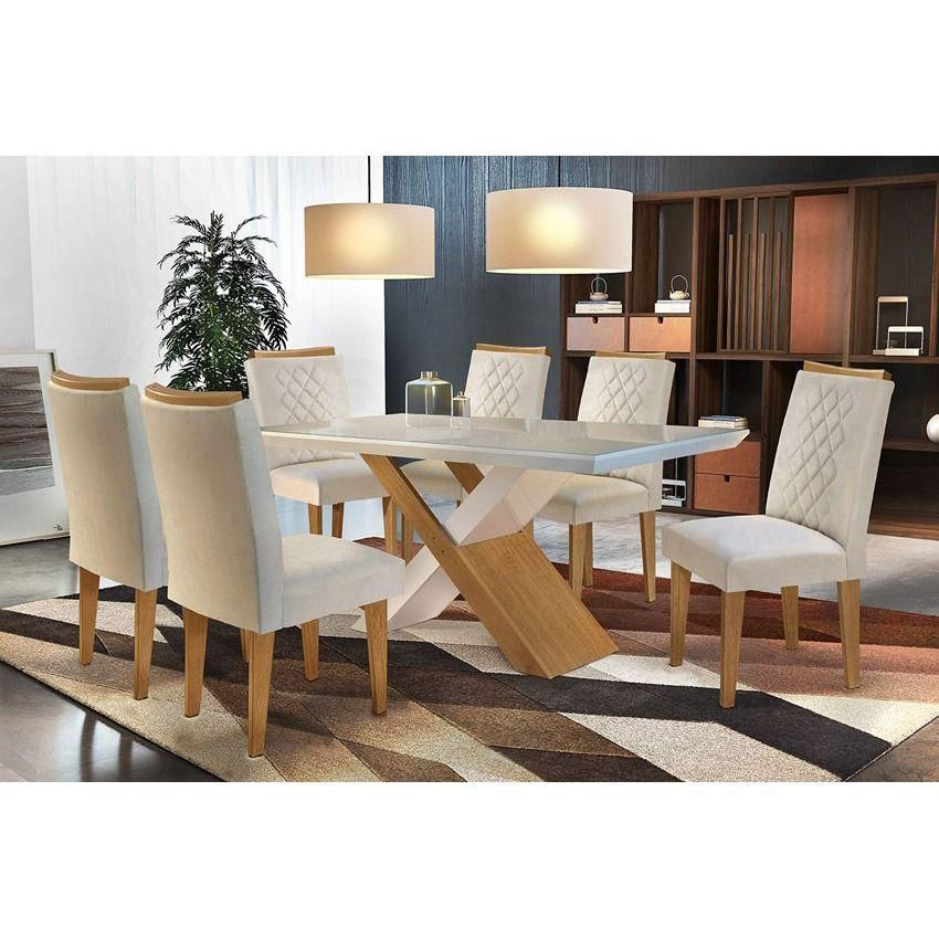 Mesa Sala Imperatriz 180 + 6 Cad Jade Capuccino Rufato
