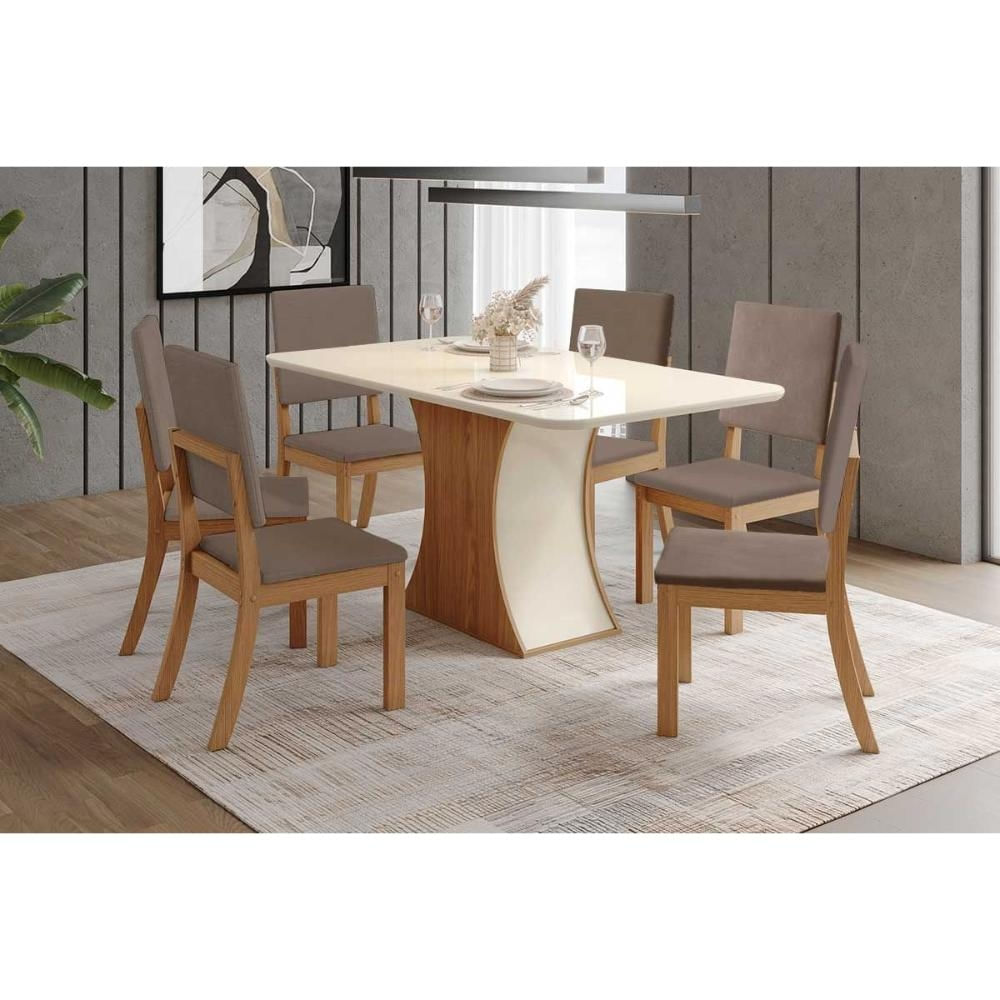 Mesa Sala Luiza 160 + 6 Cad Milla Nature/Marrom Henn