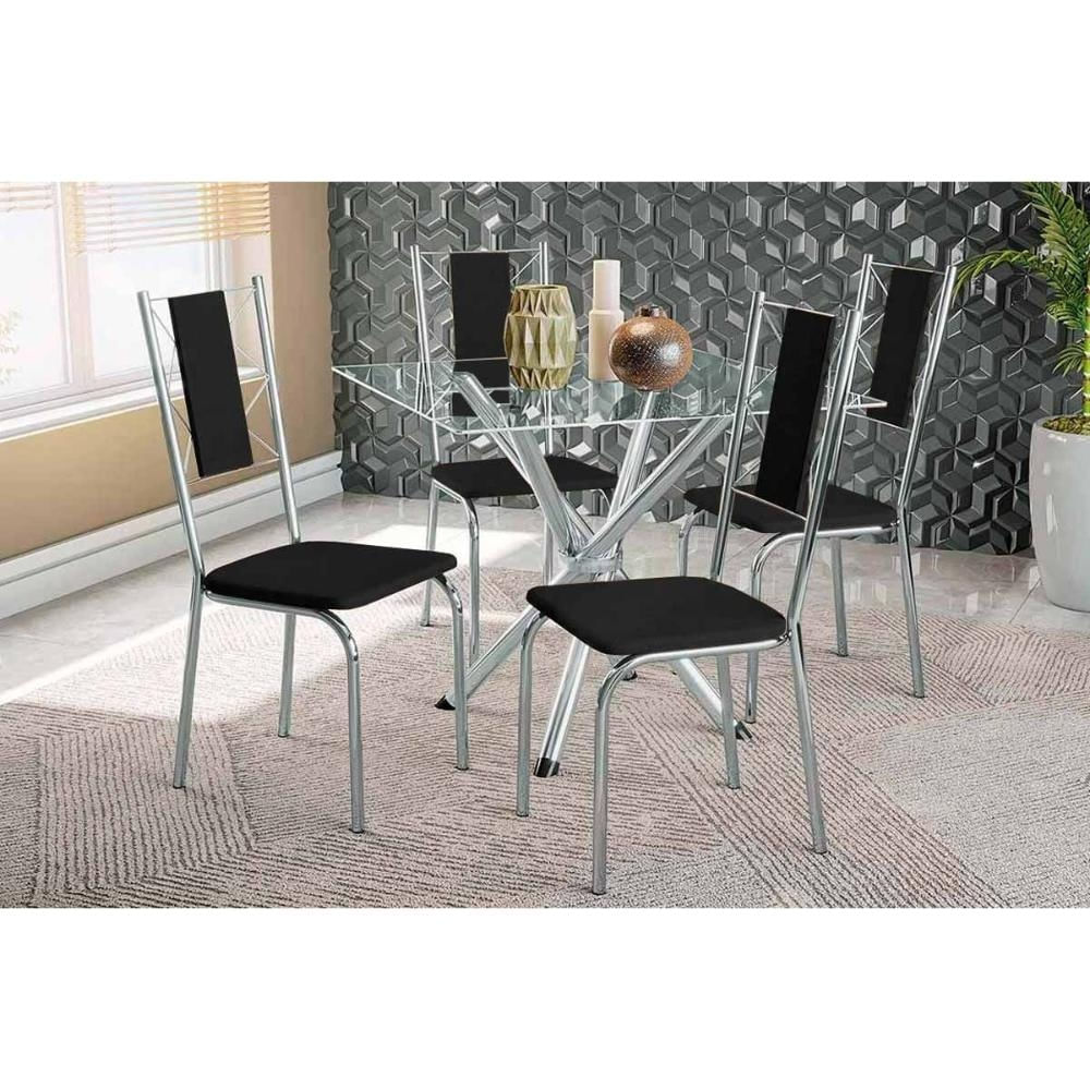 Mesa Sala Volga 90 + 4 Cad Lisboa Cromado Kappesberg
