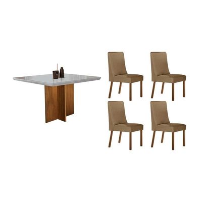 Mesa Cozinha Berlim + 4 Cad Dakota Naturale/Bege Rufato
