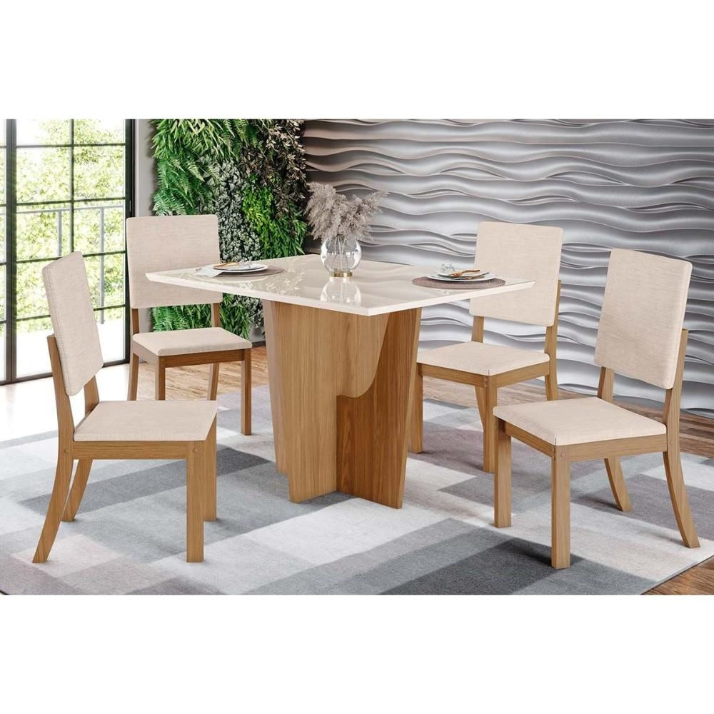Mesa Sala Vértice 120 + 4 Cad Milla Nature/Linho Henn