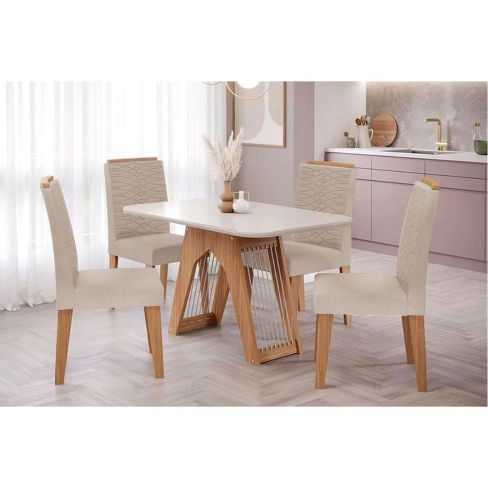 Mesa Sala Carol 130 + 4 Cad Clarice Nature/Bege Cimol