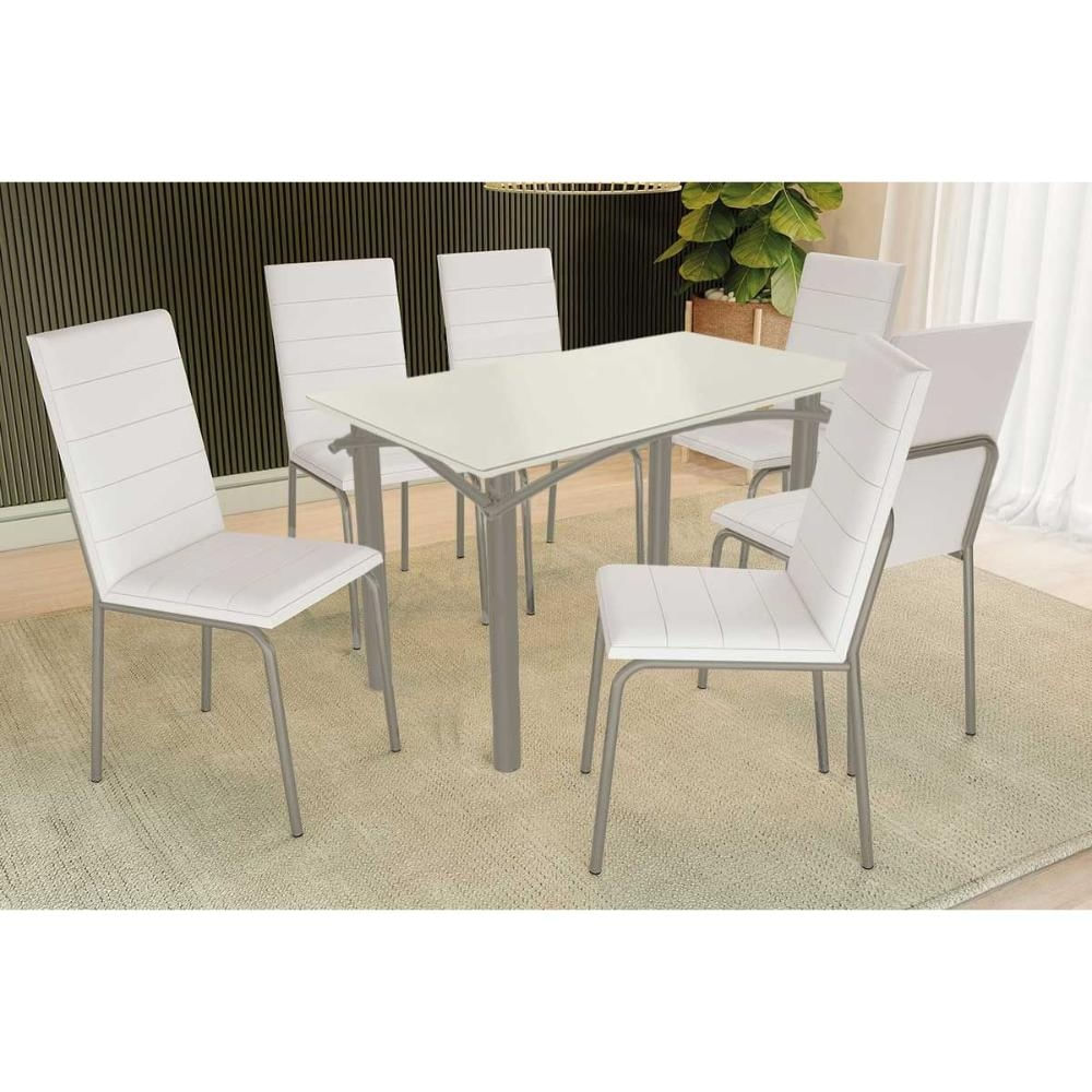 Mesa Sala Elba 120 + 6 Cad Amsterdã Niquel/Bco Kappesberg