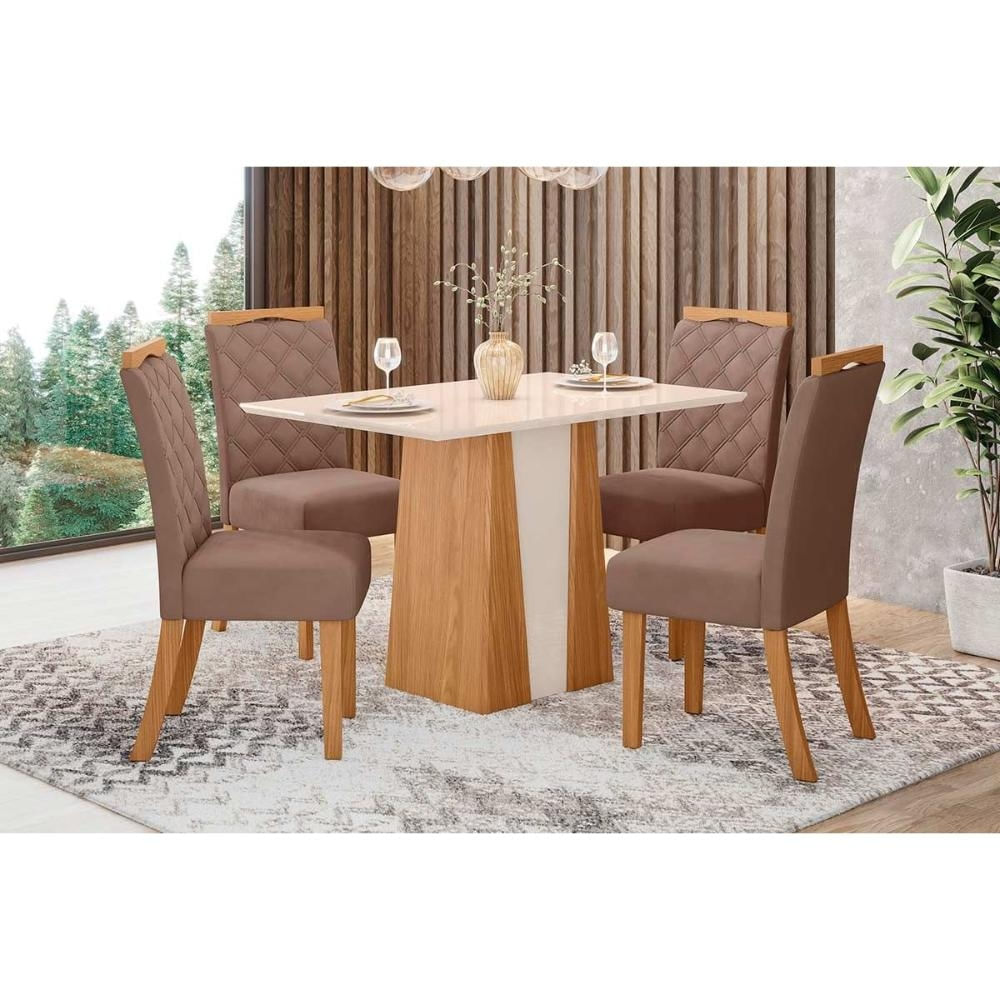Mesa Sala Orus 120 + 4 Cad Bella Nature/Marrom Henn