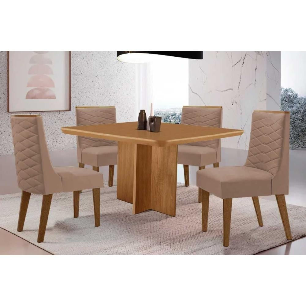Mesa Sala Berlim 90 + 4 Cad Dafne Natural/Capucci Rufato