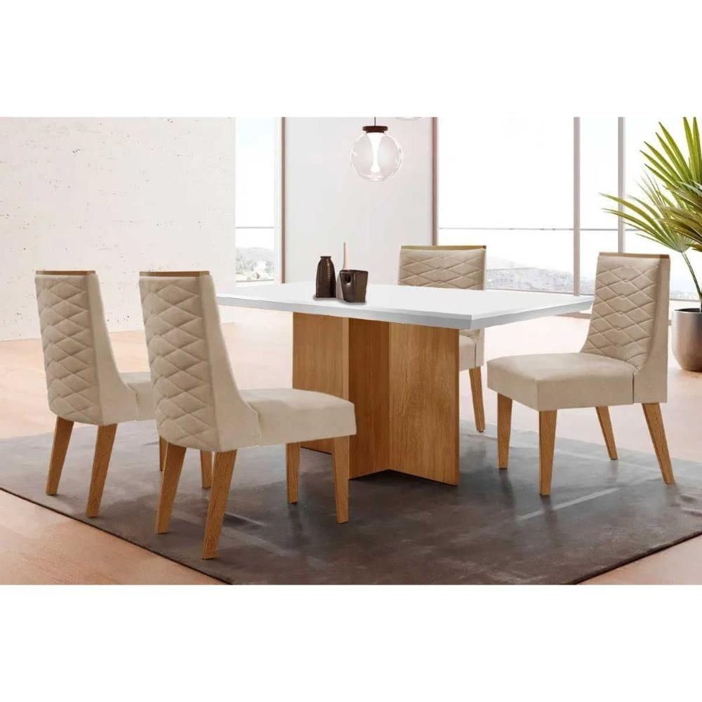 Mesa Cozinha Berlim + 4 Cad Dafne Naturale/Creme Rufato