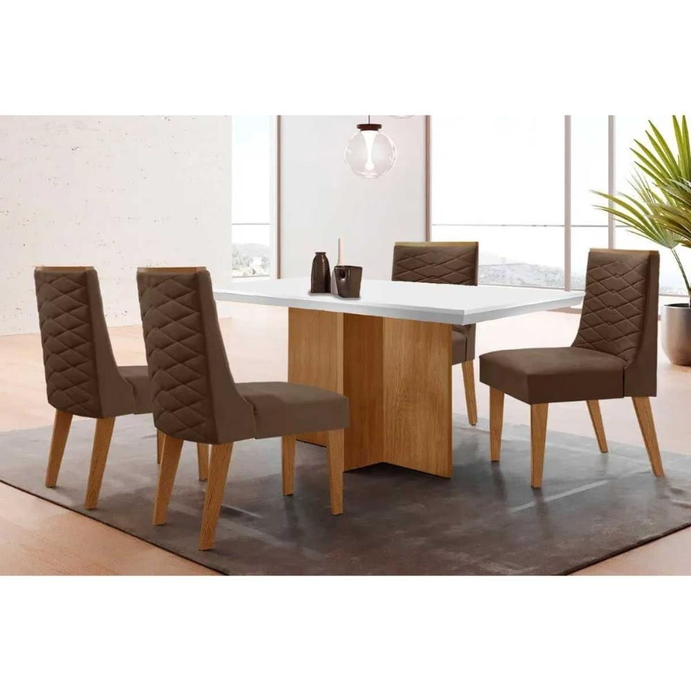 Mesa Cozinha Berlim + 4 Cad Dafne Naturale/Marrom Rufato
