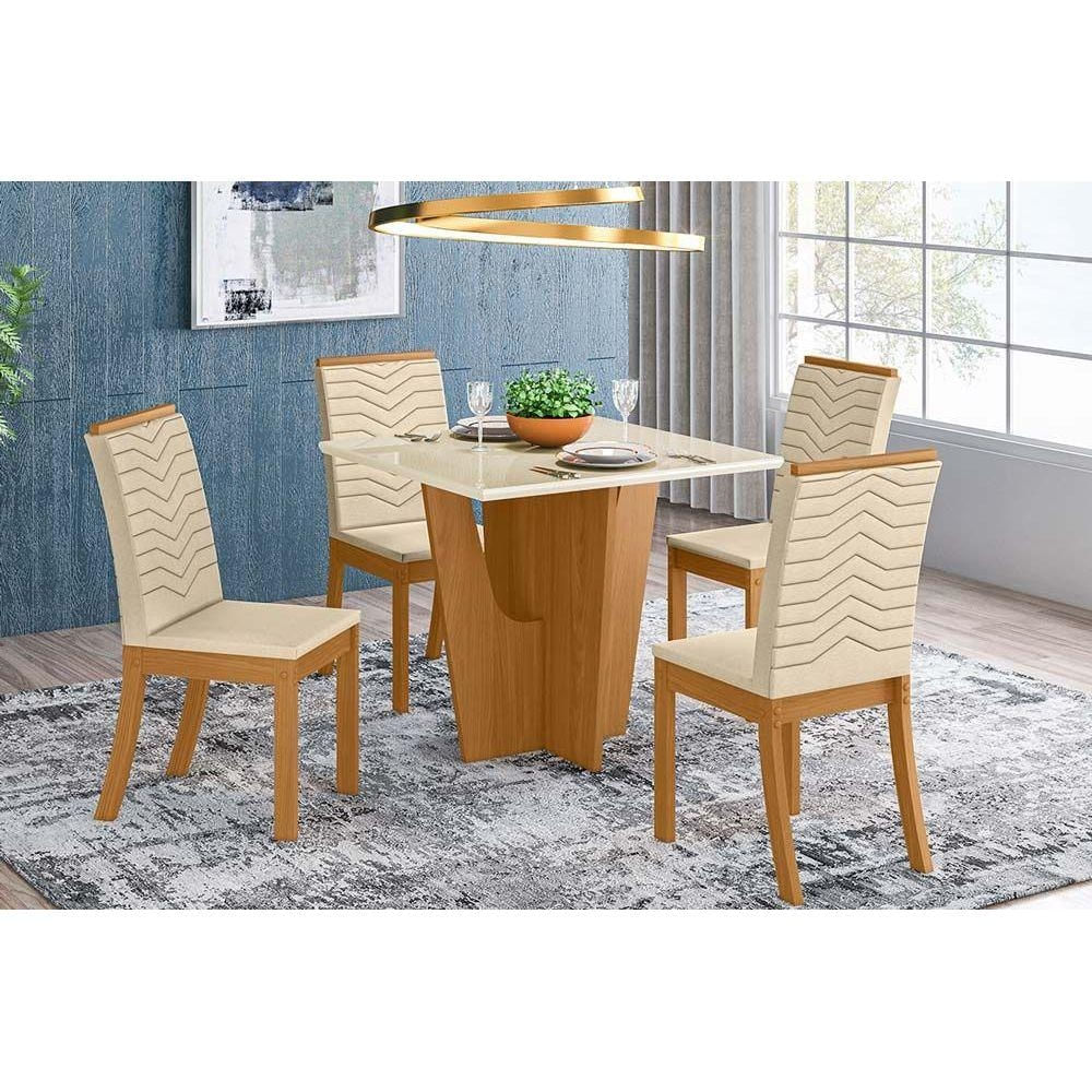 Mesa Cozinha Vértice 90 + 4 Cad Isa Nature/Linho Henn