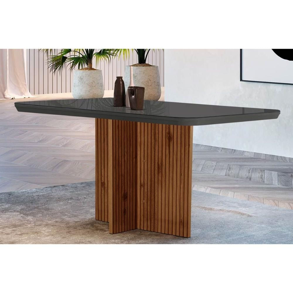 Mesa Cozinha Berlim Madeirada/Vidro 120cm Imbuia/Graf Rufato