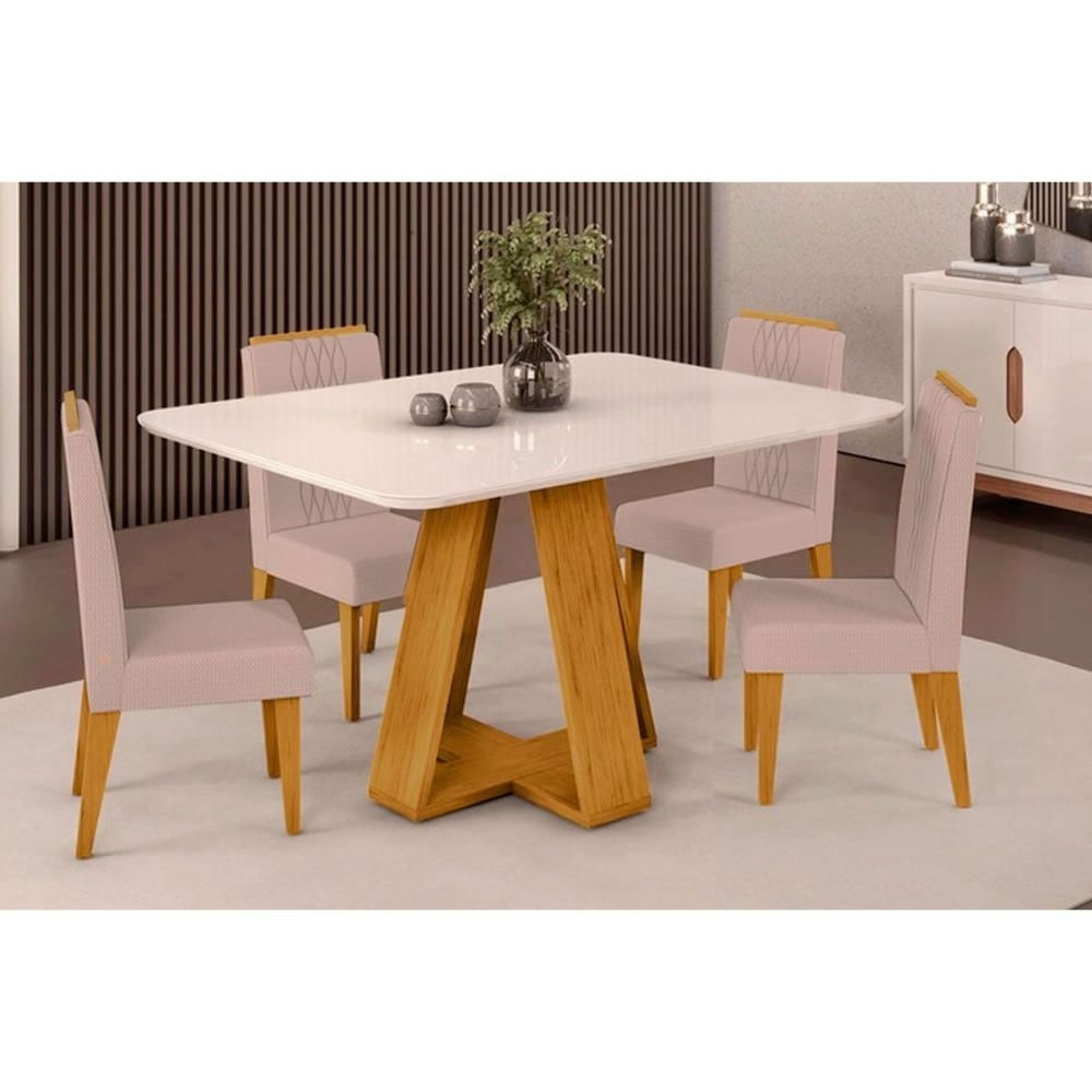 Mesa Cozinha Celeste 120 + 4 Cad Lia Cedro DJ Móveis