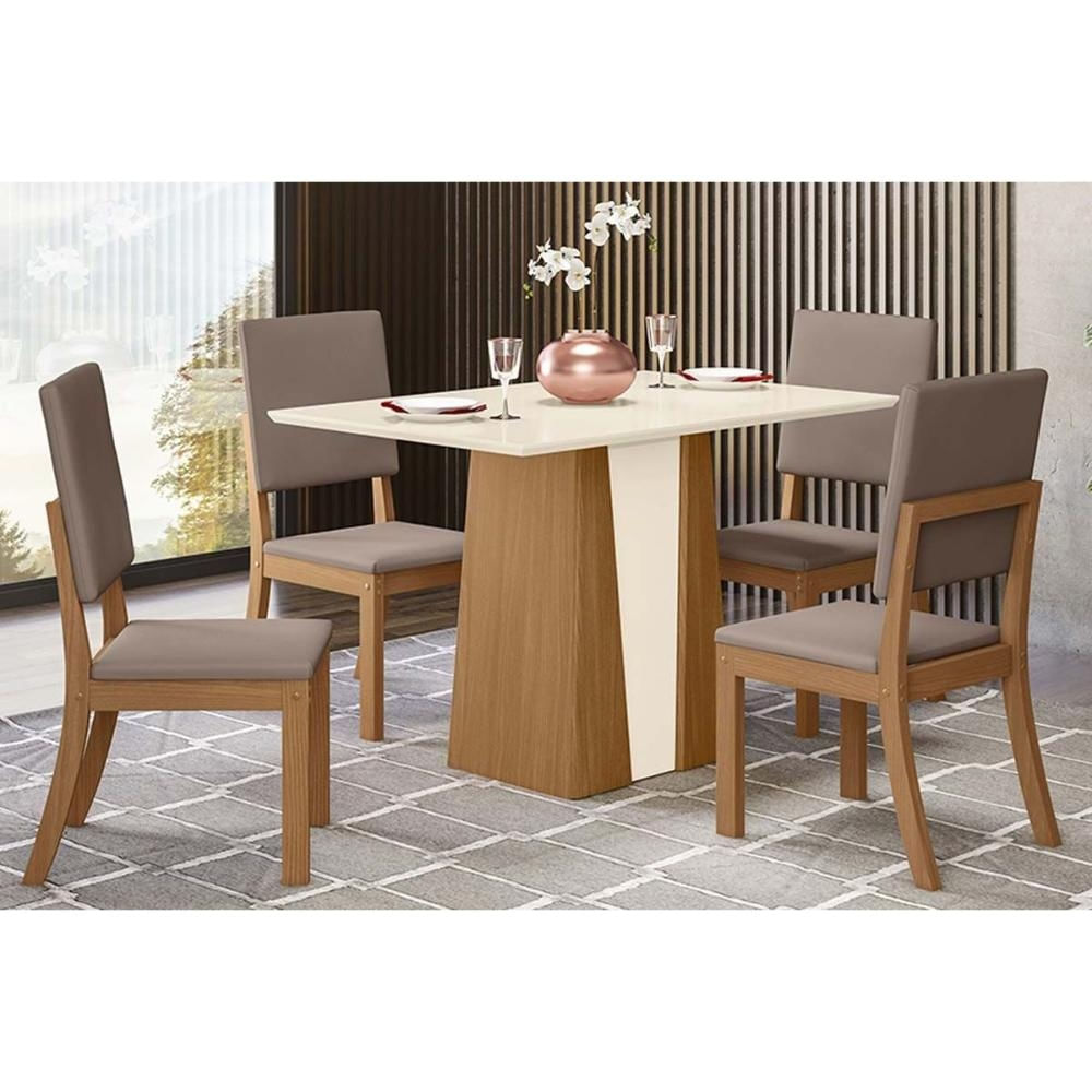 Mesa Sala Orus 120 + 4 Cad Milla Nature/Marrom Henn