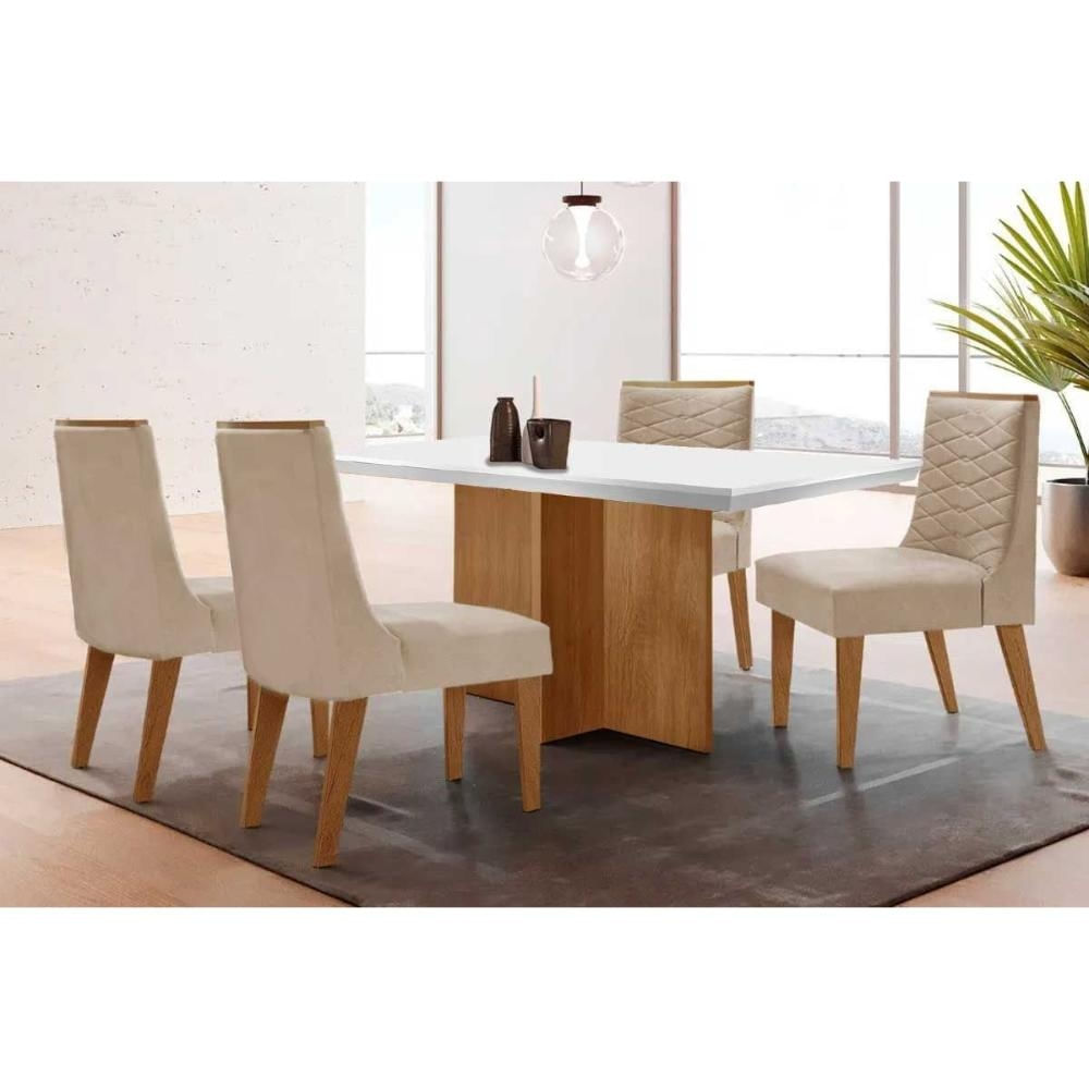 Mesa Cozinha Berlim + 4 Cad Maldivas Natural/Crem Rufato