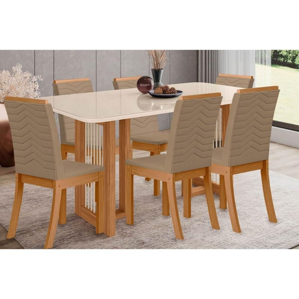 Mesa Sala Yara 160 + 6 Cad Isa Nature/Bege Henn