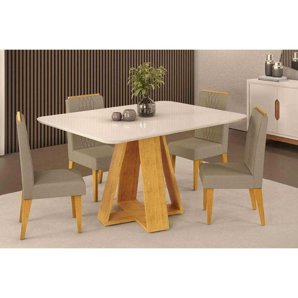 Mesa Cozinha Celeste 120 + 4 Cad Lia Cedro DJ Móveis