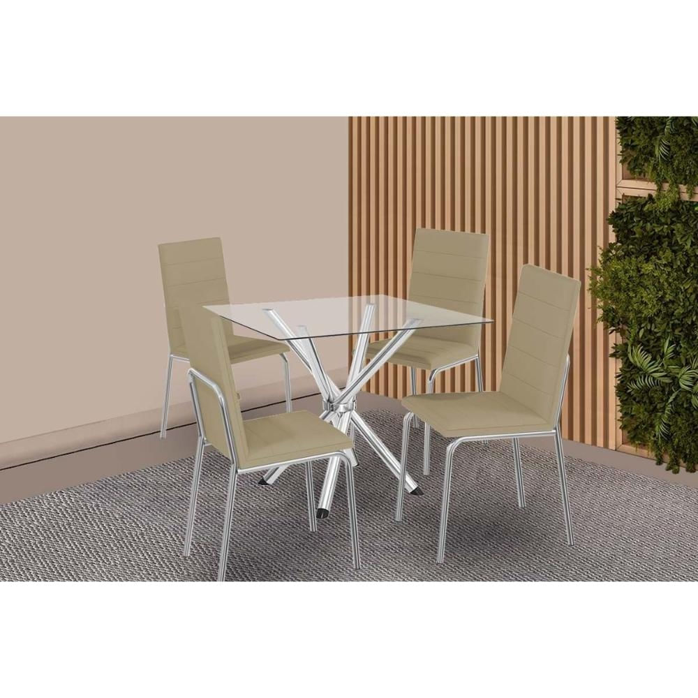 Mesa Sala Volga 90 + 4 Cad Amsterdã Cromado Kappesberg