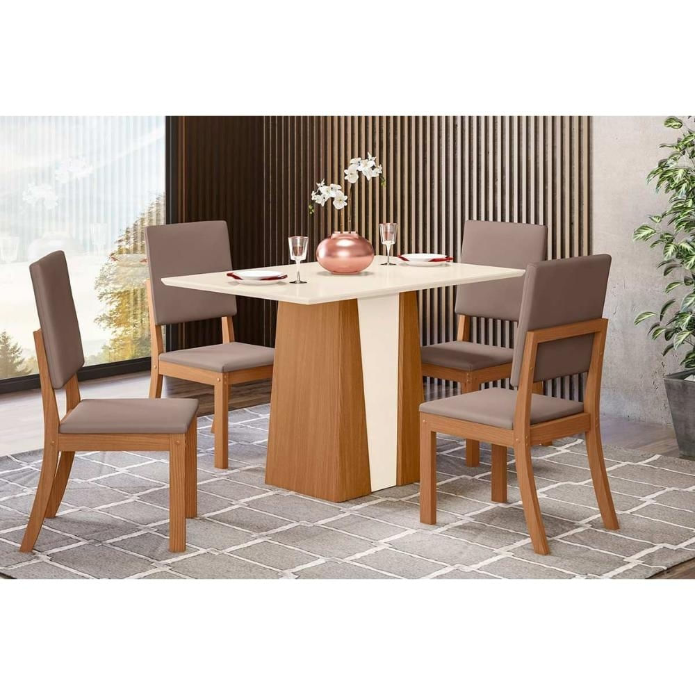 Mesa Cozinha Orus 120 + 4 Cad Milla Nature/Amêndoa Henn