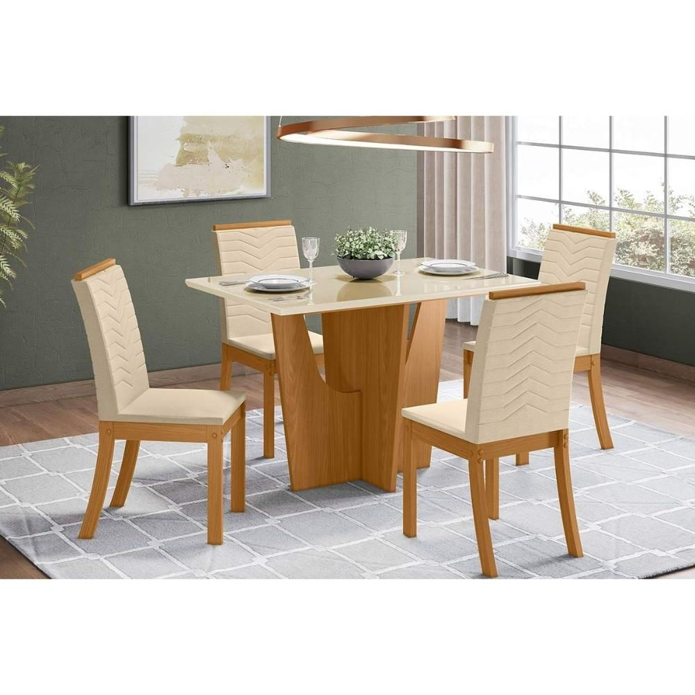 Mesa Cozinha Vértice 120 + 4 Cad Isa Nature/Linho Henn