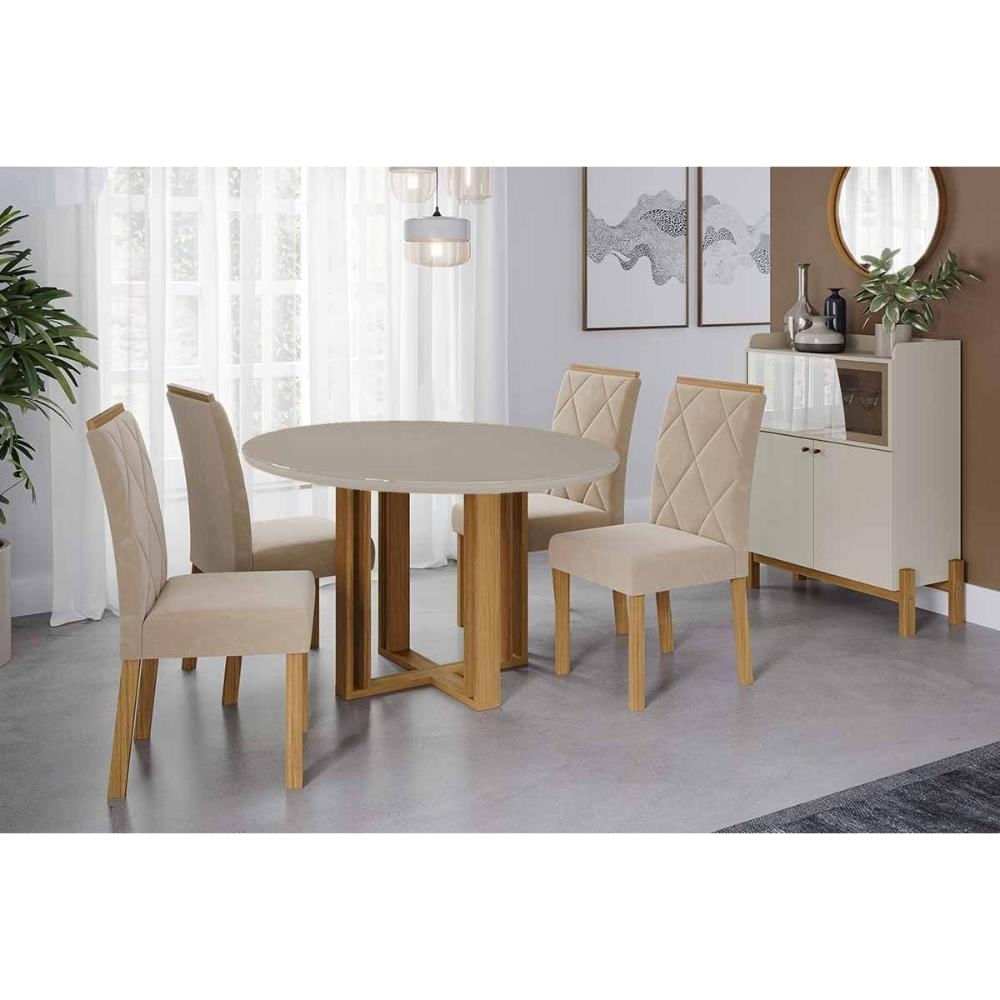 Mesa Sala Flora 109 + 4 Cad Fernanda Cinamomo/Bege Cimol