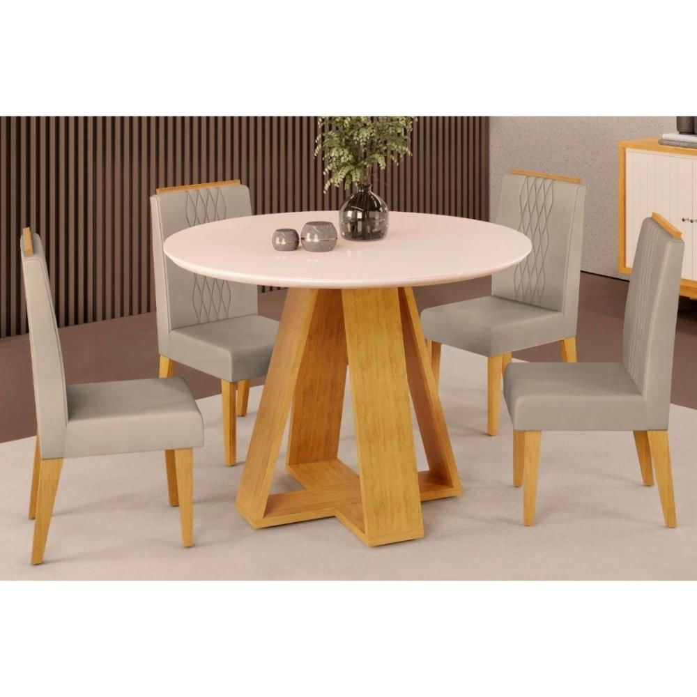 Mesa Cozinha Celeste 103 + 4 Cad Lia Cedro DJ Móveis